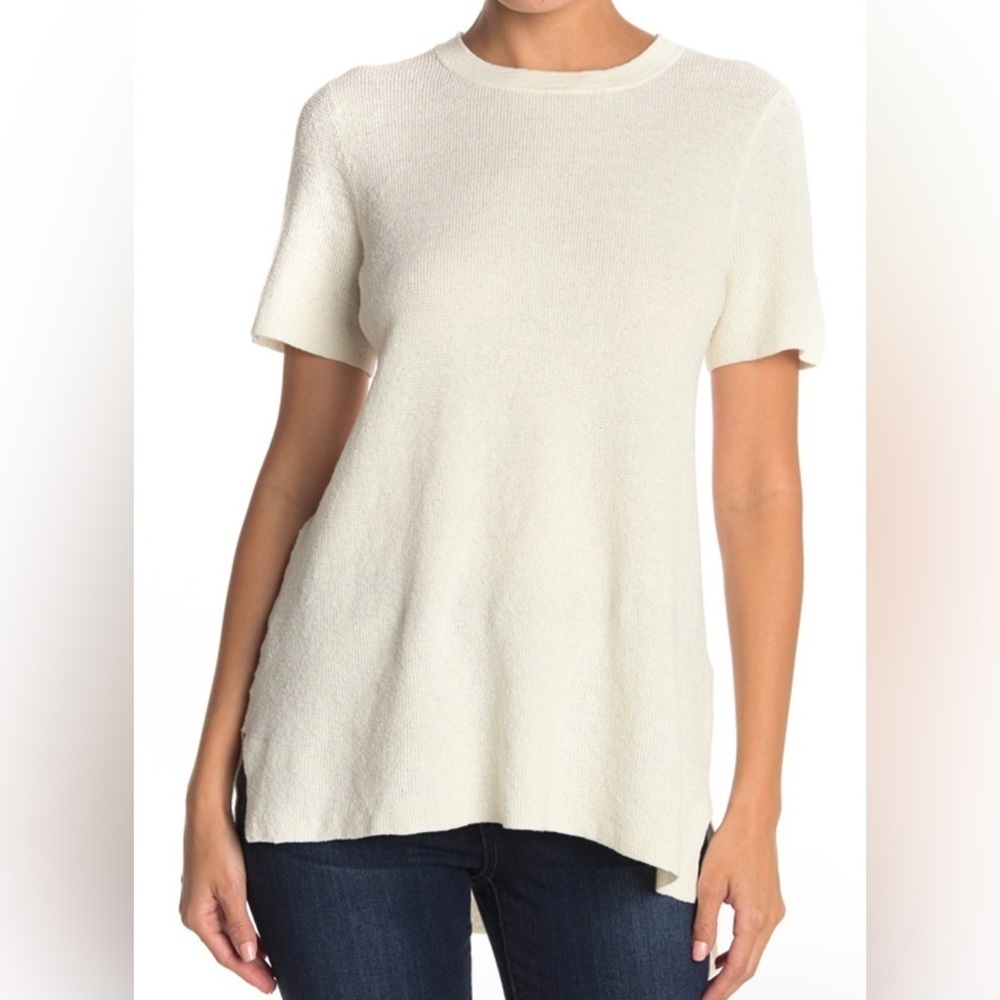 Eileen Fisher Organic Linen Crepe Stretch Mock Neck Tunic Ivory XS Minimalist